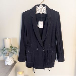 NWT Free People Charly Linen Blend Blazer Black